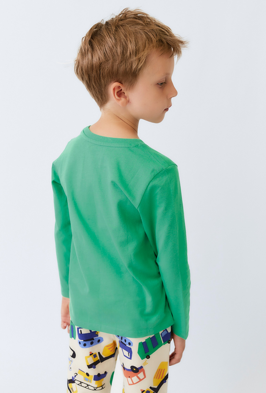Bluzka dziecięca zielona z nadrukiem koparki.