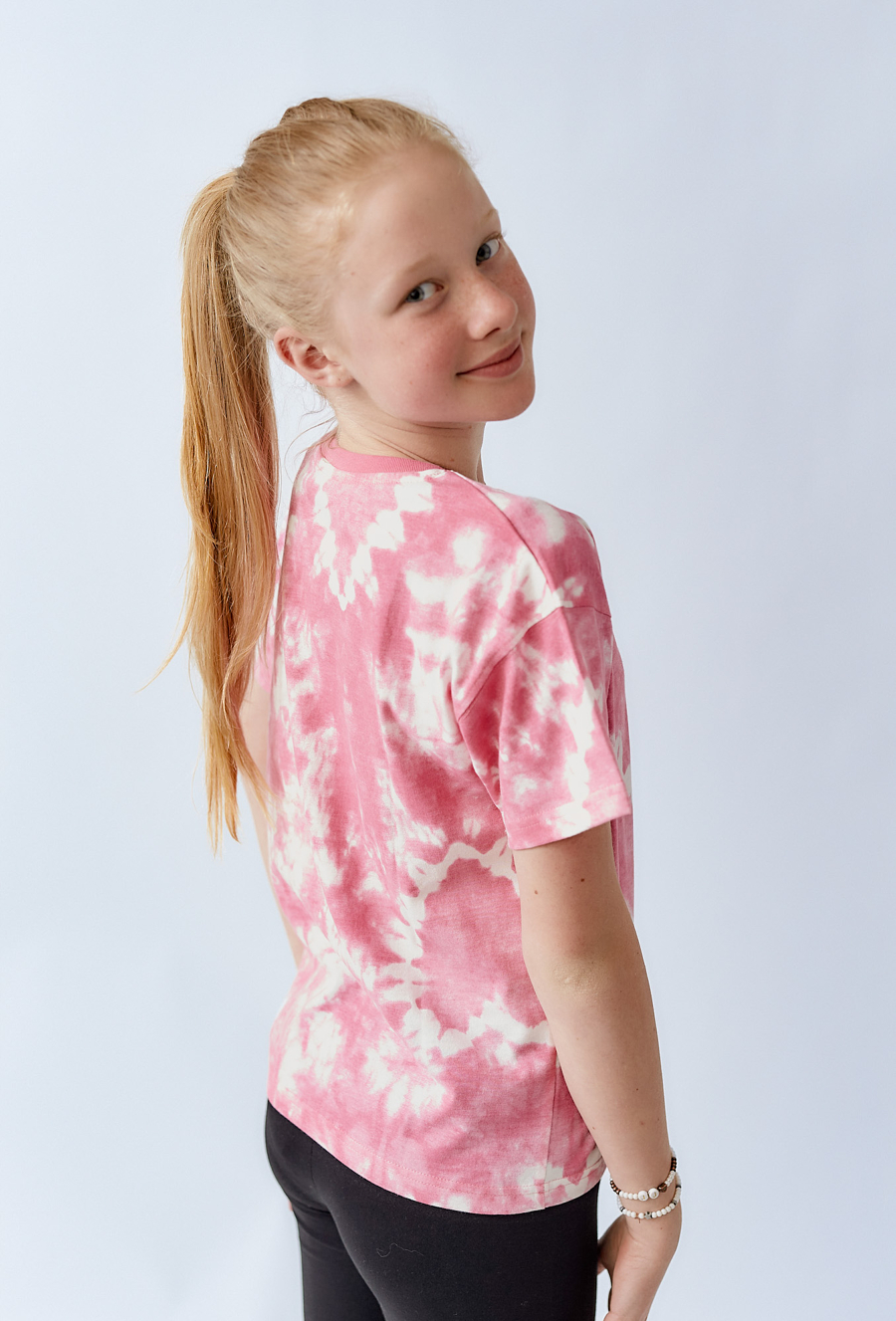 Koszulka z ótkim rękawem tie-dye - różowa