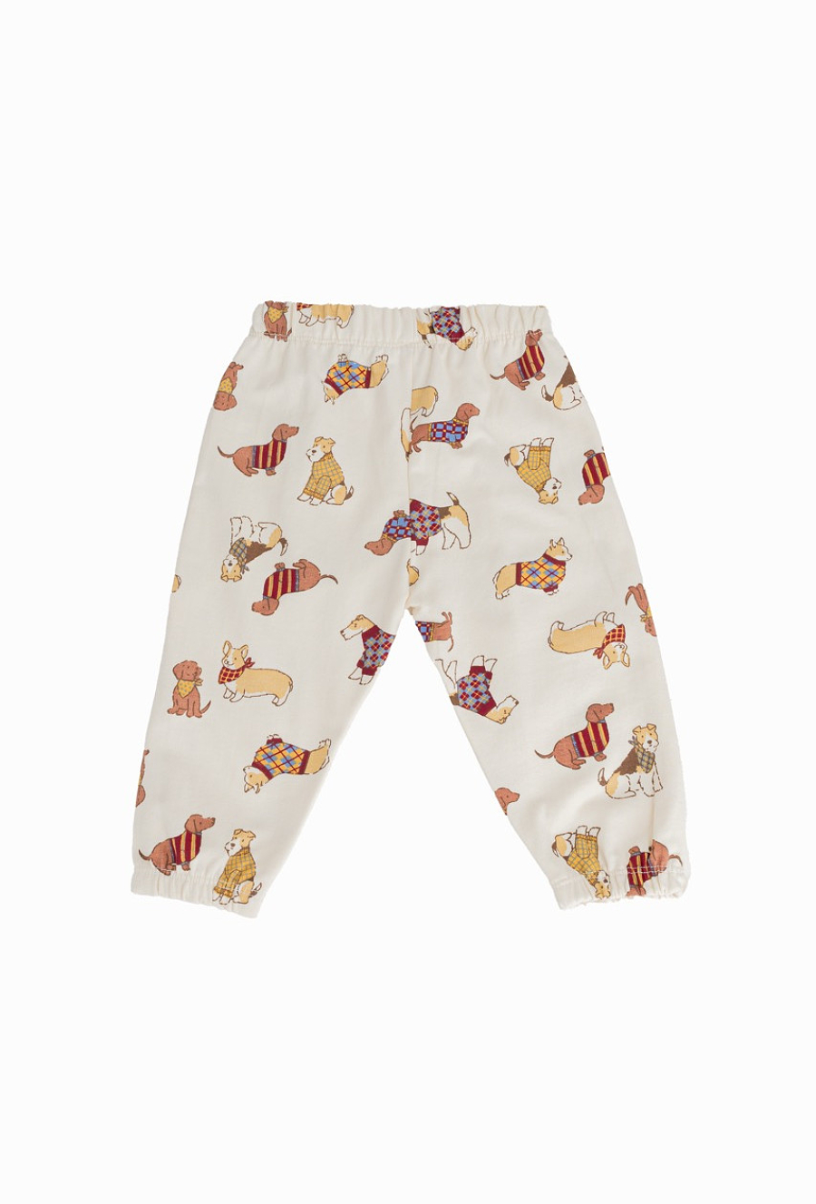 Beżowy komplet dresowy dziecięcy z nadrukiem piesków.