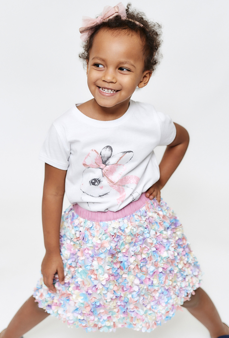 Bawełniany t-shirt dziewczęcy - biały z óliczkiem