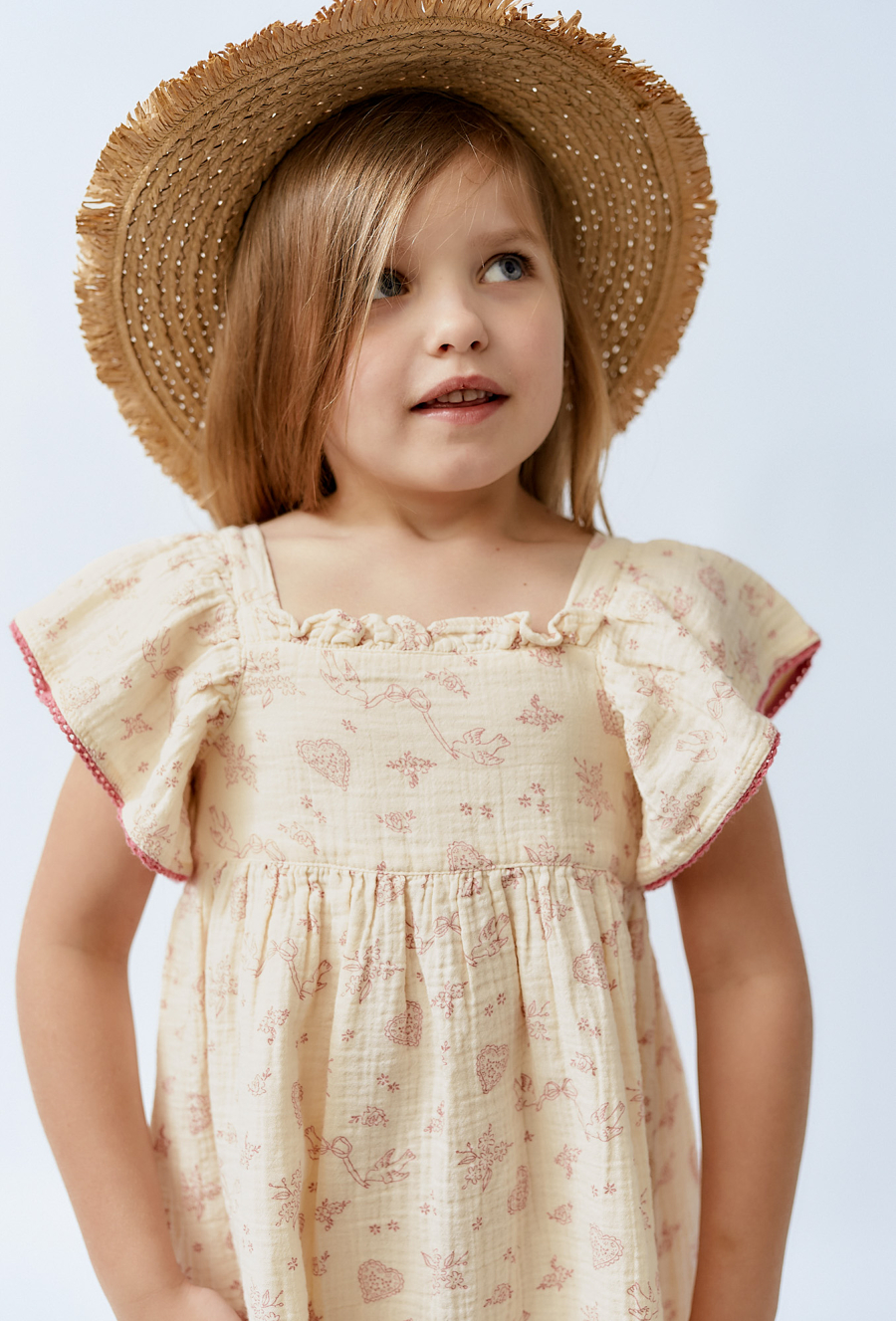 Sukienka na lato dla dziewczynki - ecru w kwiatki