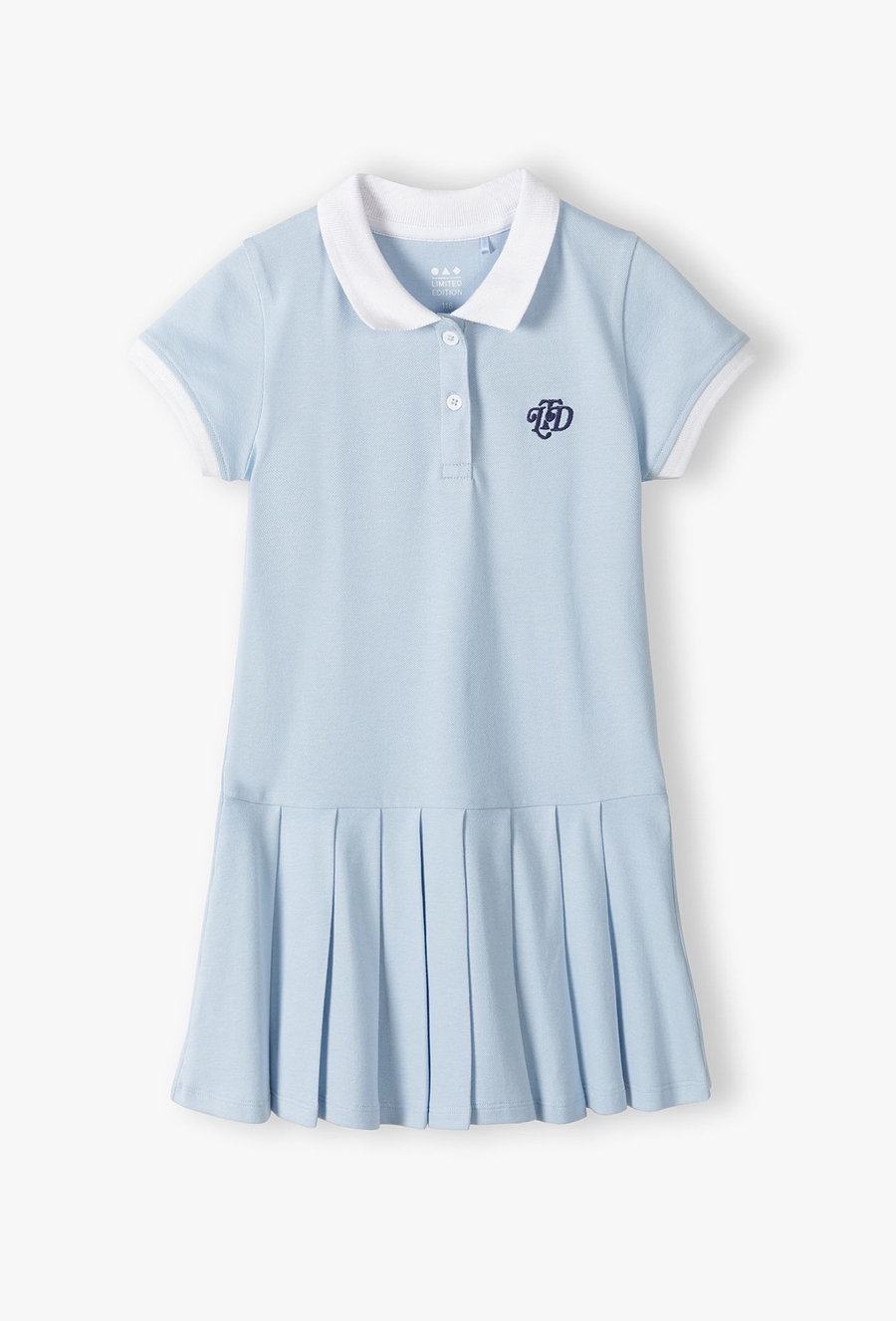 Niebieska dzianinowa sukienka z plisowanym dołem