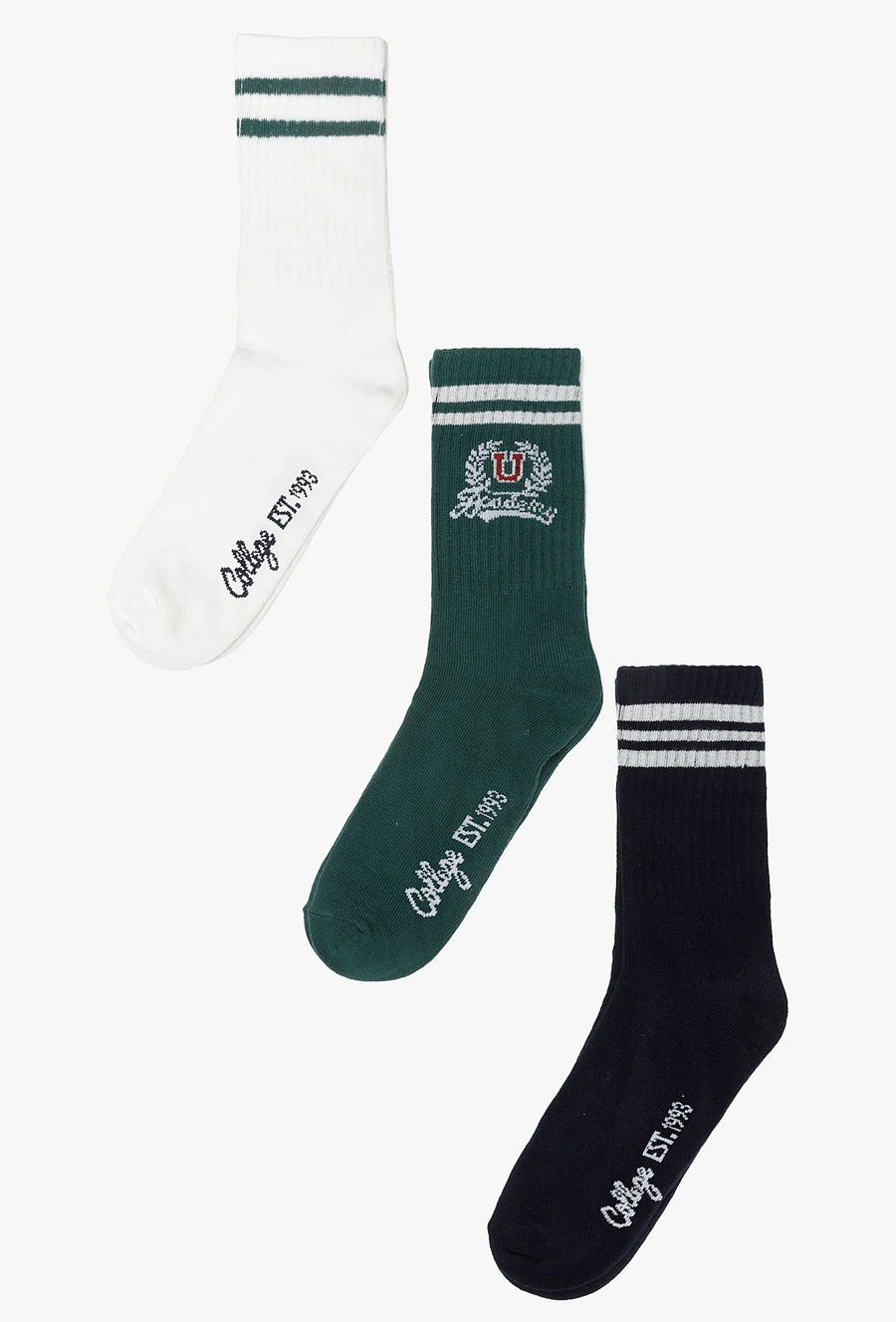 Długie skarpetki dziewczęce - zielone granatowe. białe