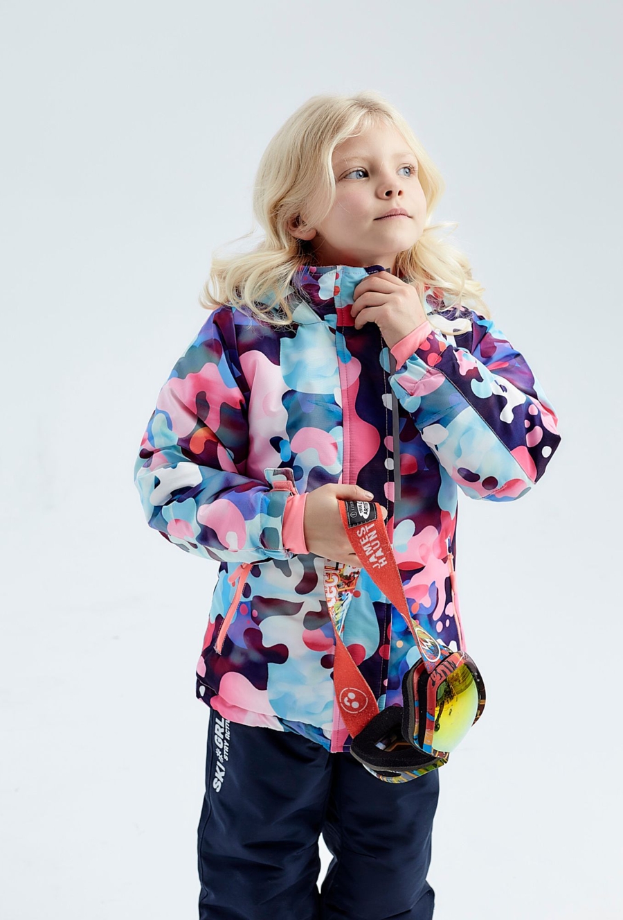 Kolorowa kurtka narciarska dziewczęca z elementami odblaskowymi