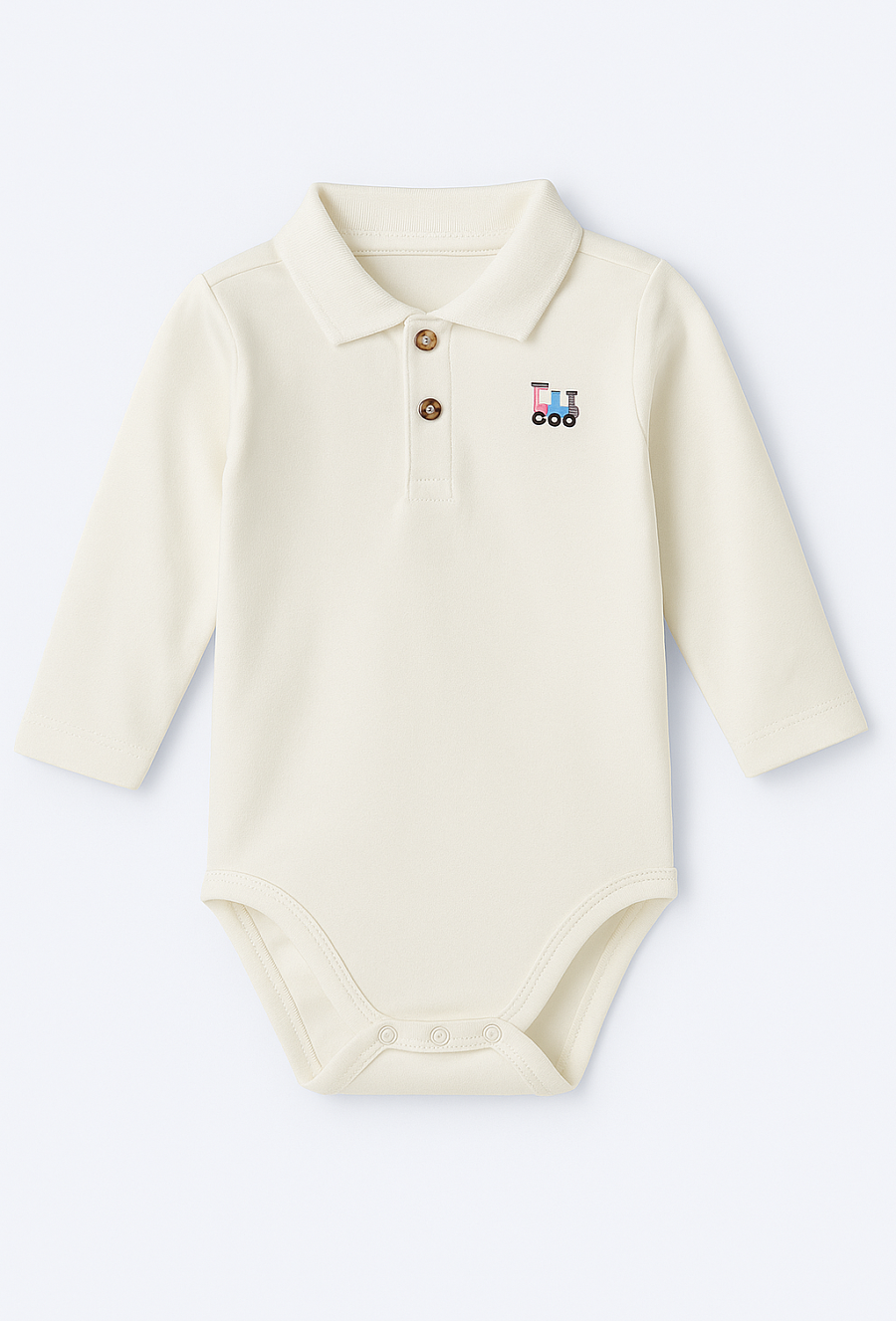 Body niemowlęce – białe z kołnierzykiem i haftem.