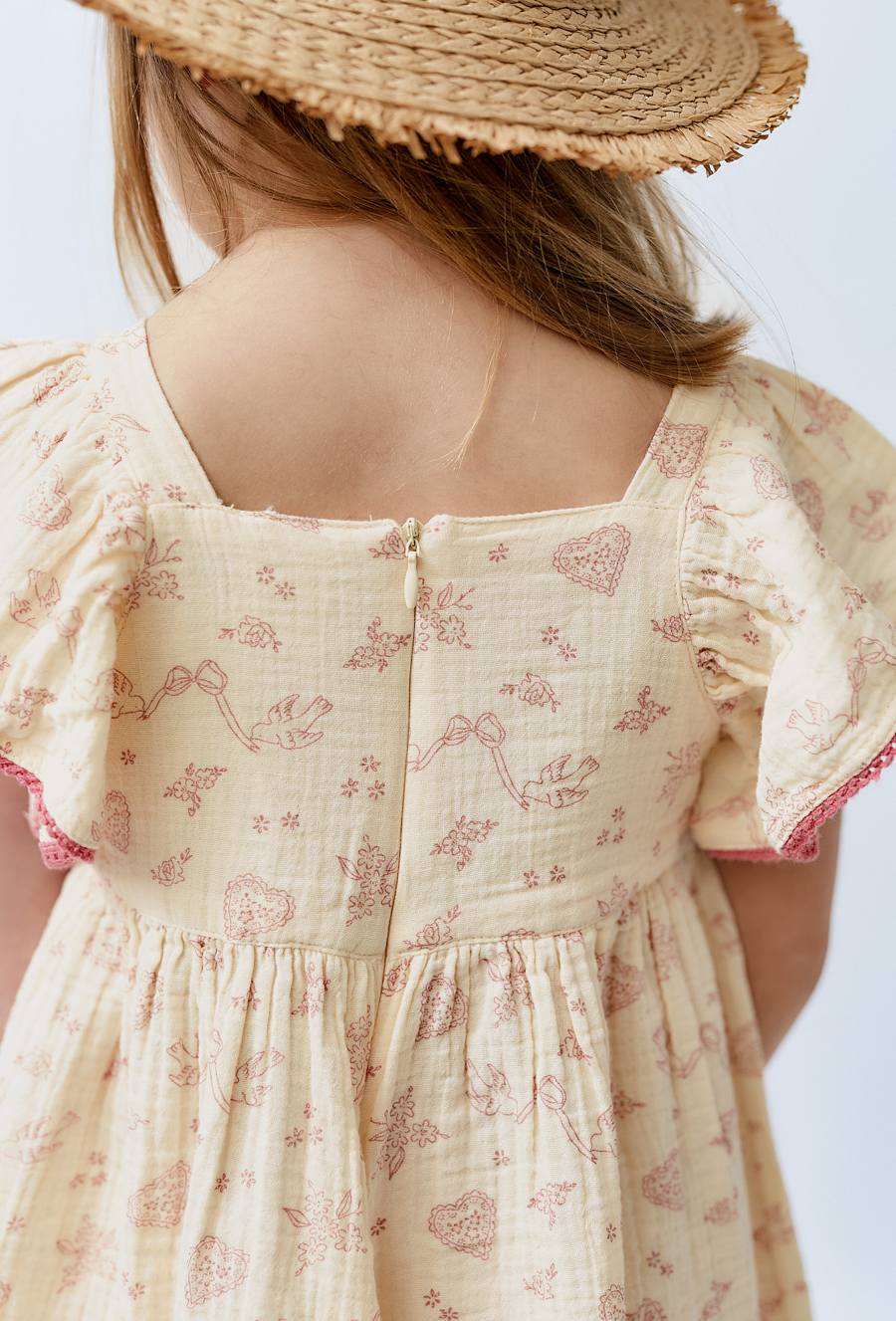 Sukienka na lato dla dziewczynki - ecru w kwiatki