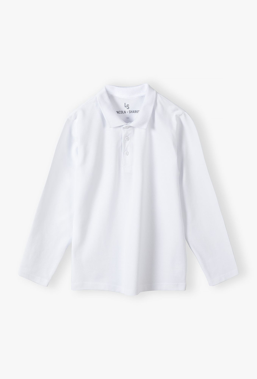 Bluzka chłopięca z długim rękawem i kołnierzykiem polo - biała