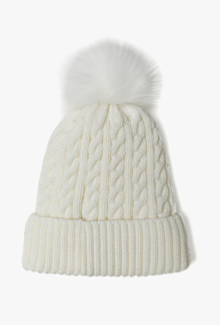Kremowa czapka zimowa z pomponem