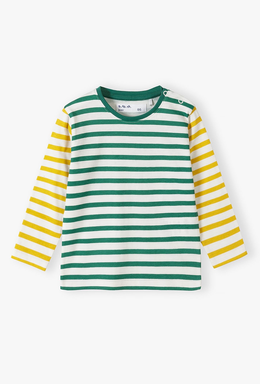 Bawełniana bluzka niemowlęca z długim rękawem biało-zielona