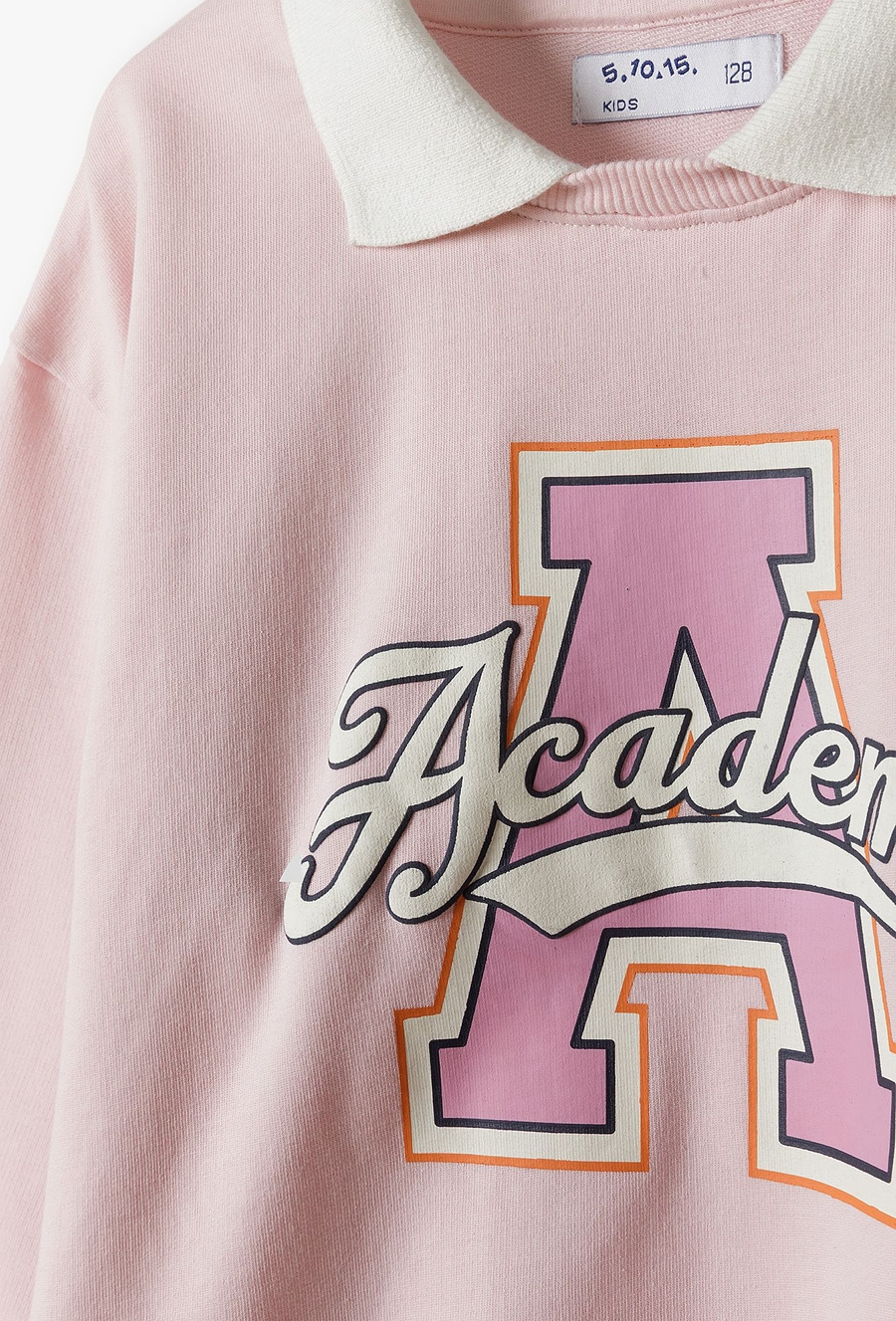 Różowa collegowa bluza dziewczęca z kołnierzykiem - 510.15.