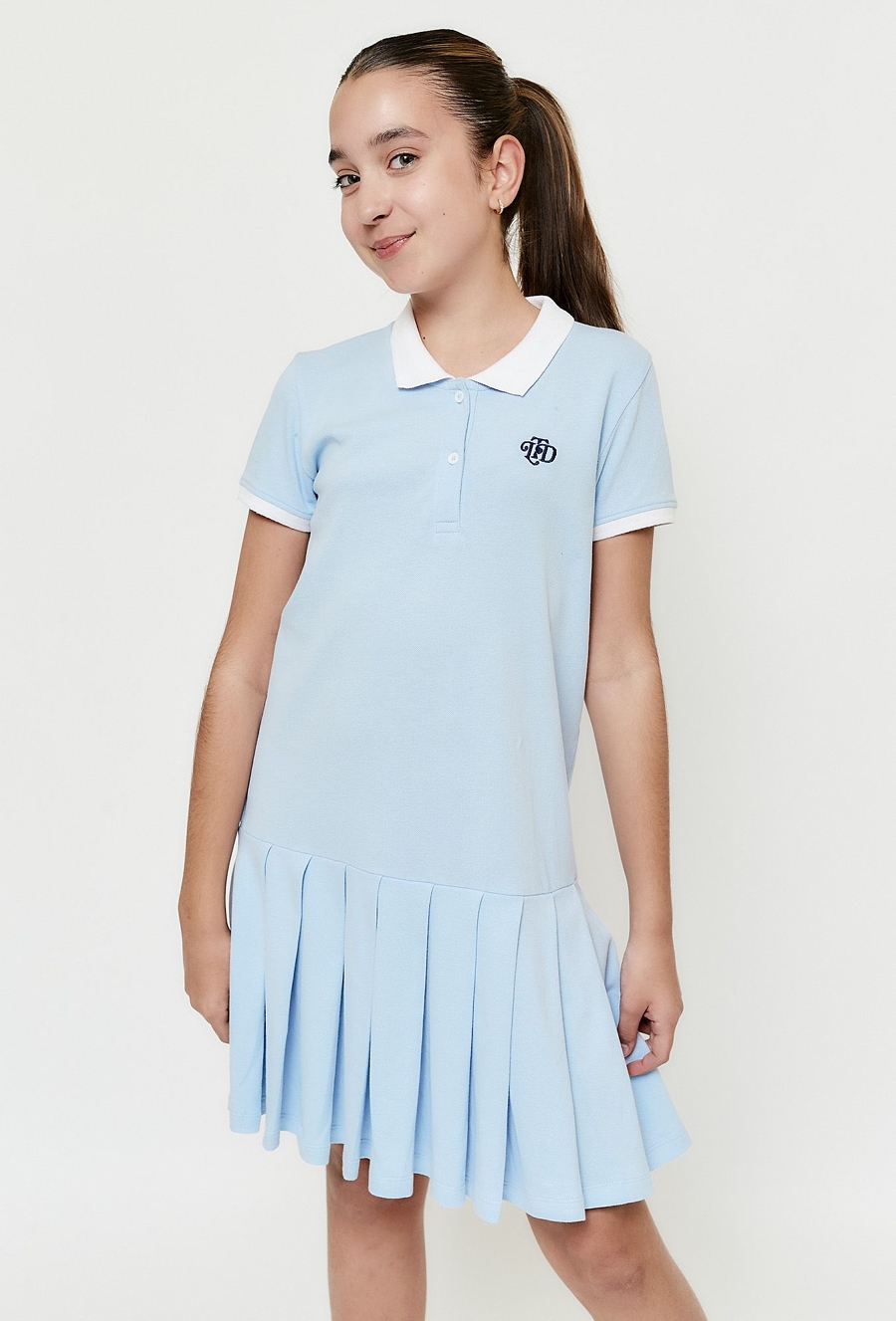 Sukienka dziewczęca niebieska z plisowaną falbanką