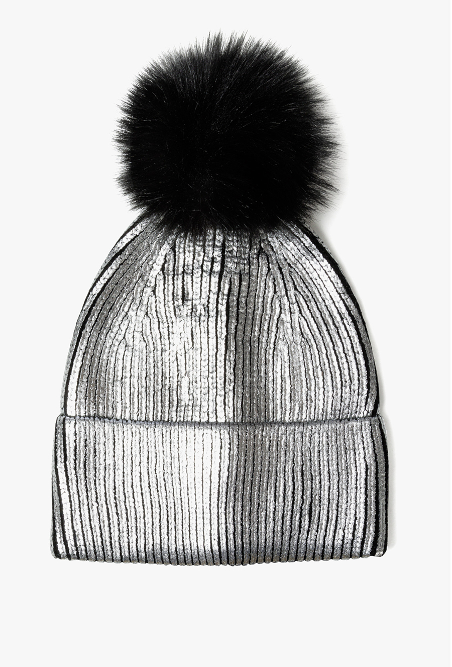 Metalizowana czapka zimowa z pomponem
