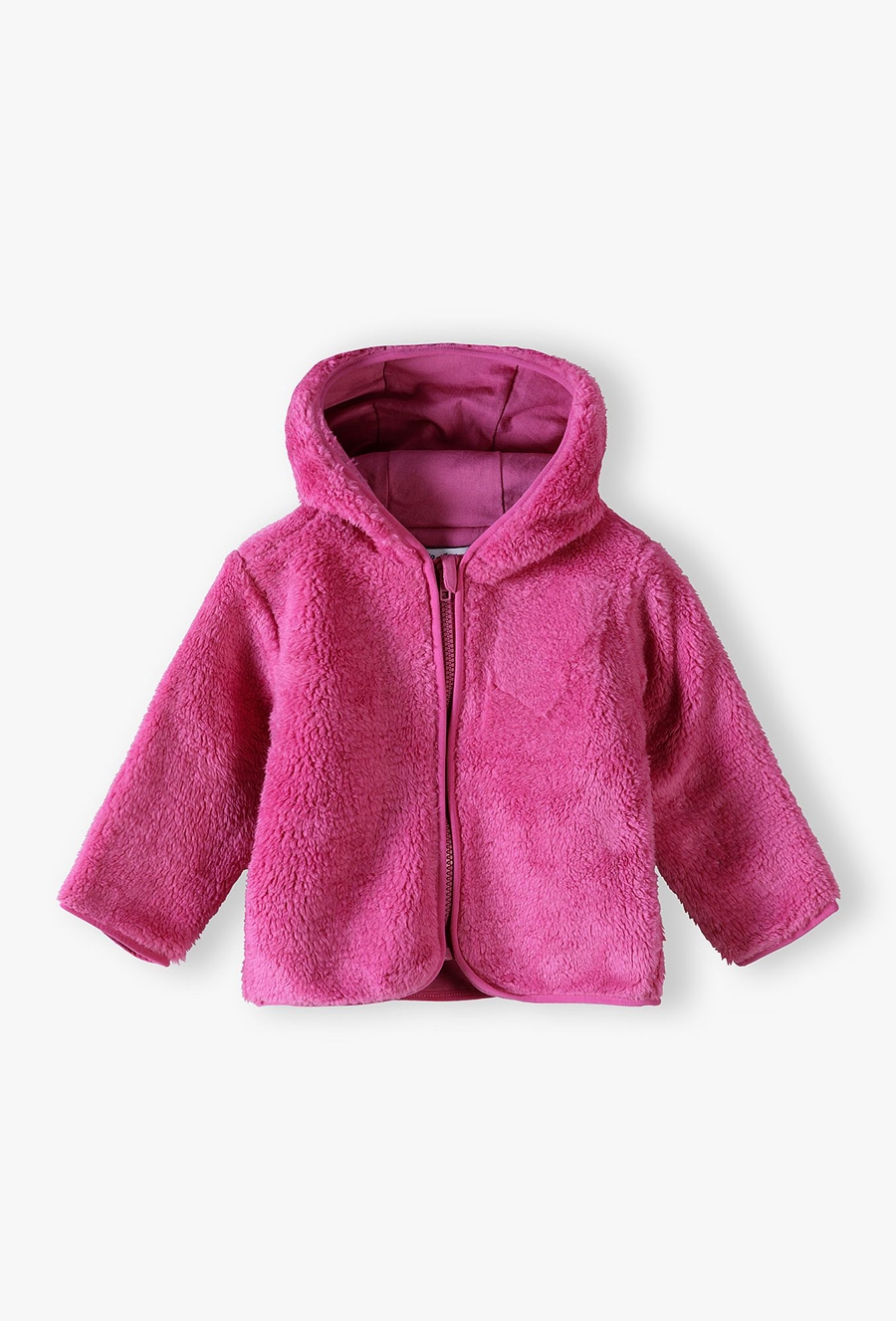 Różowy polar niemowlęcy - rozpinany z kapturem