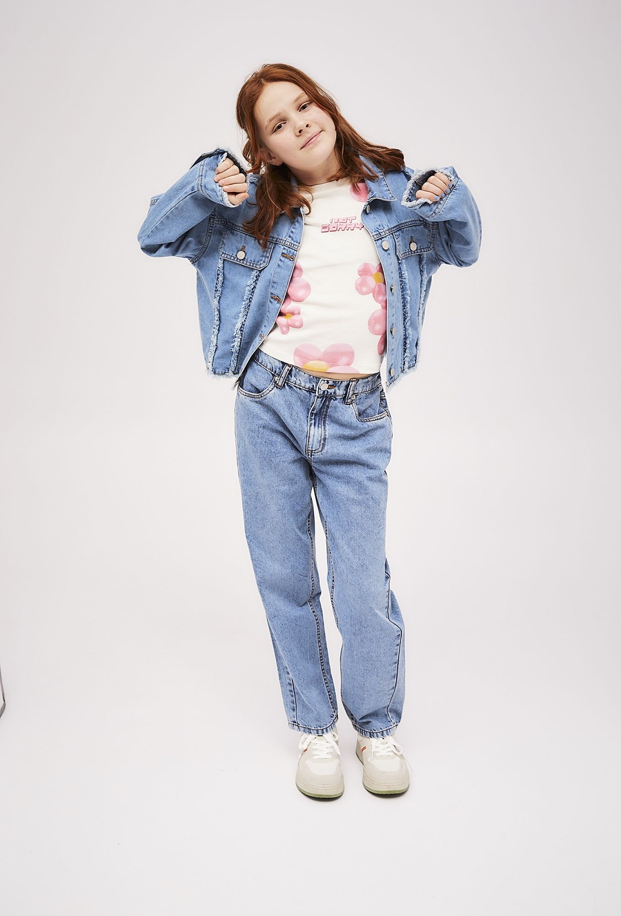 Krótka kurtka jeansowa dla dziewczynki - niebieska