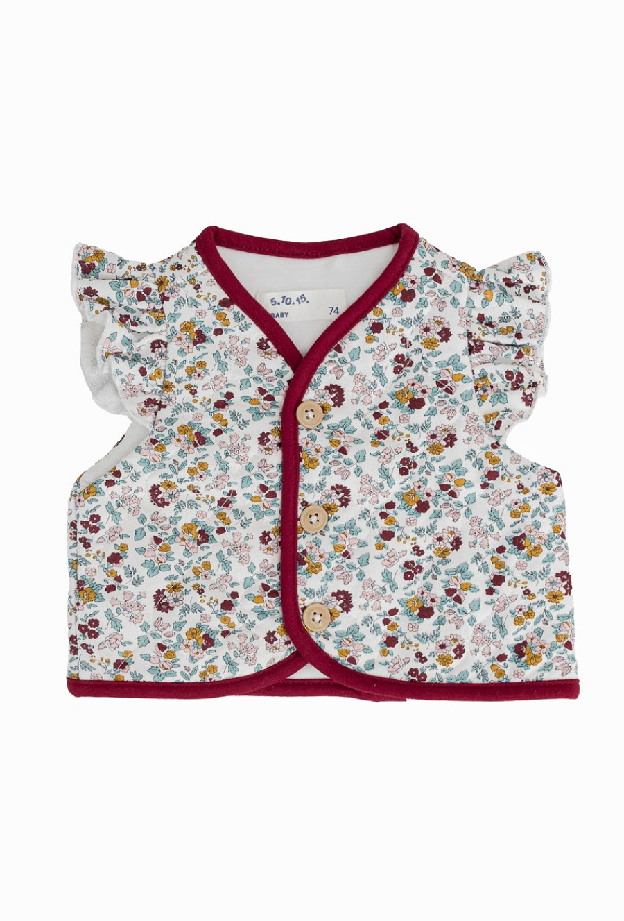 Kamizelka niemowlęca z falbankami – kwiatowy wzór.
