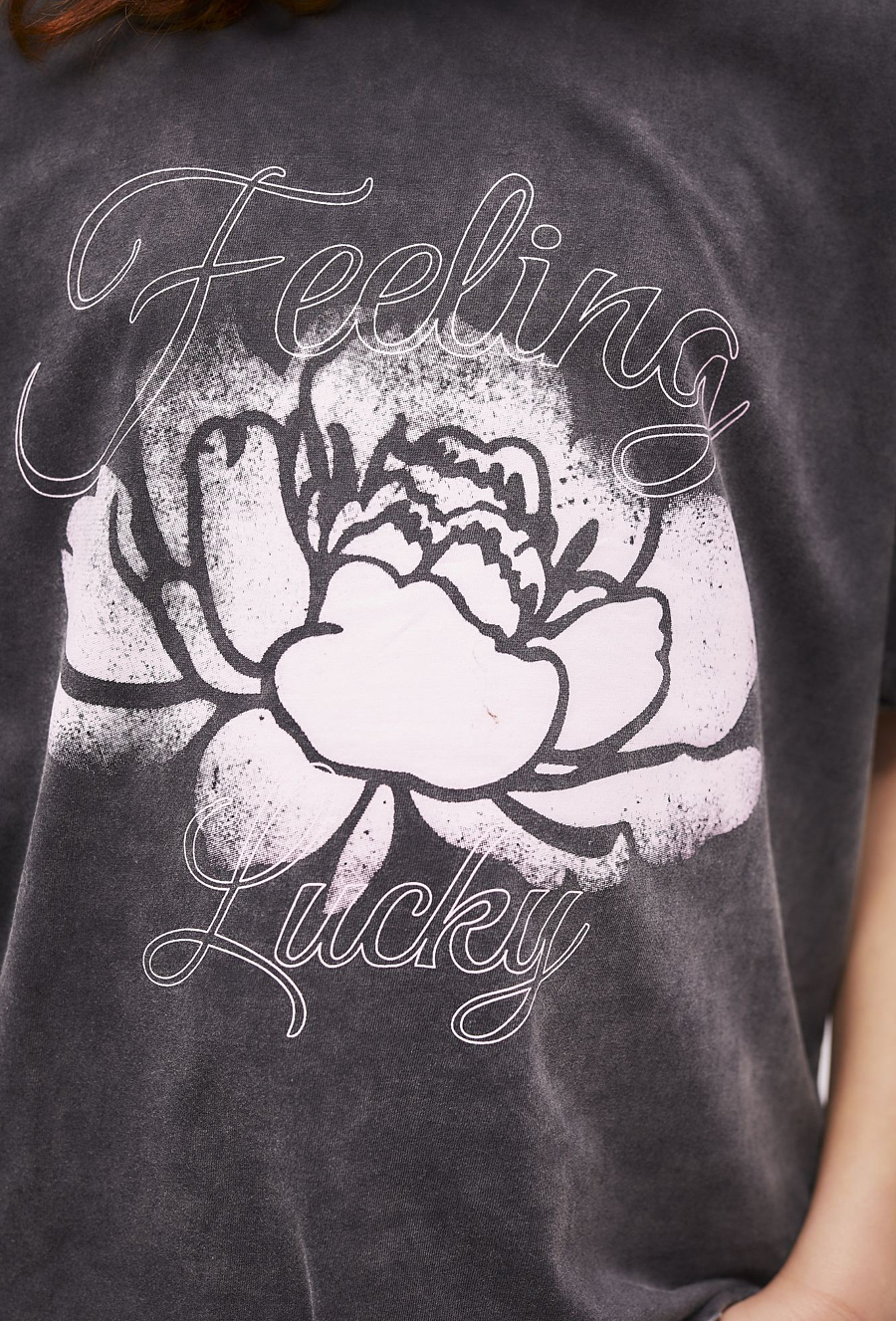 Dziewczęcy T-shirt oversize z nadrukiem - szary