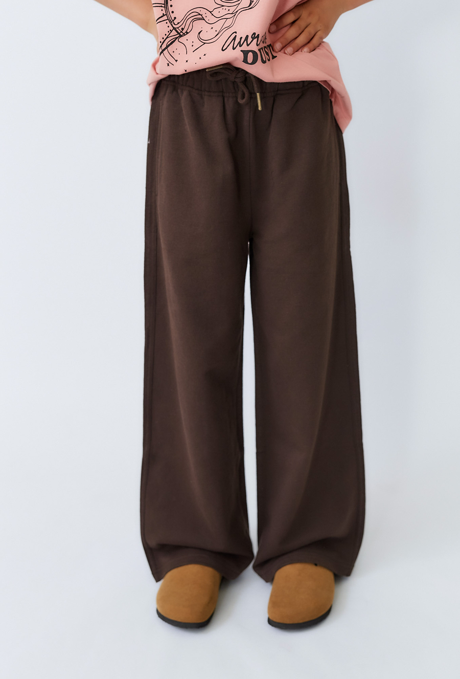Brązowe spodnie dziewczęce wide leg