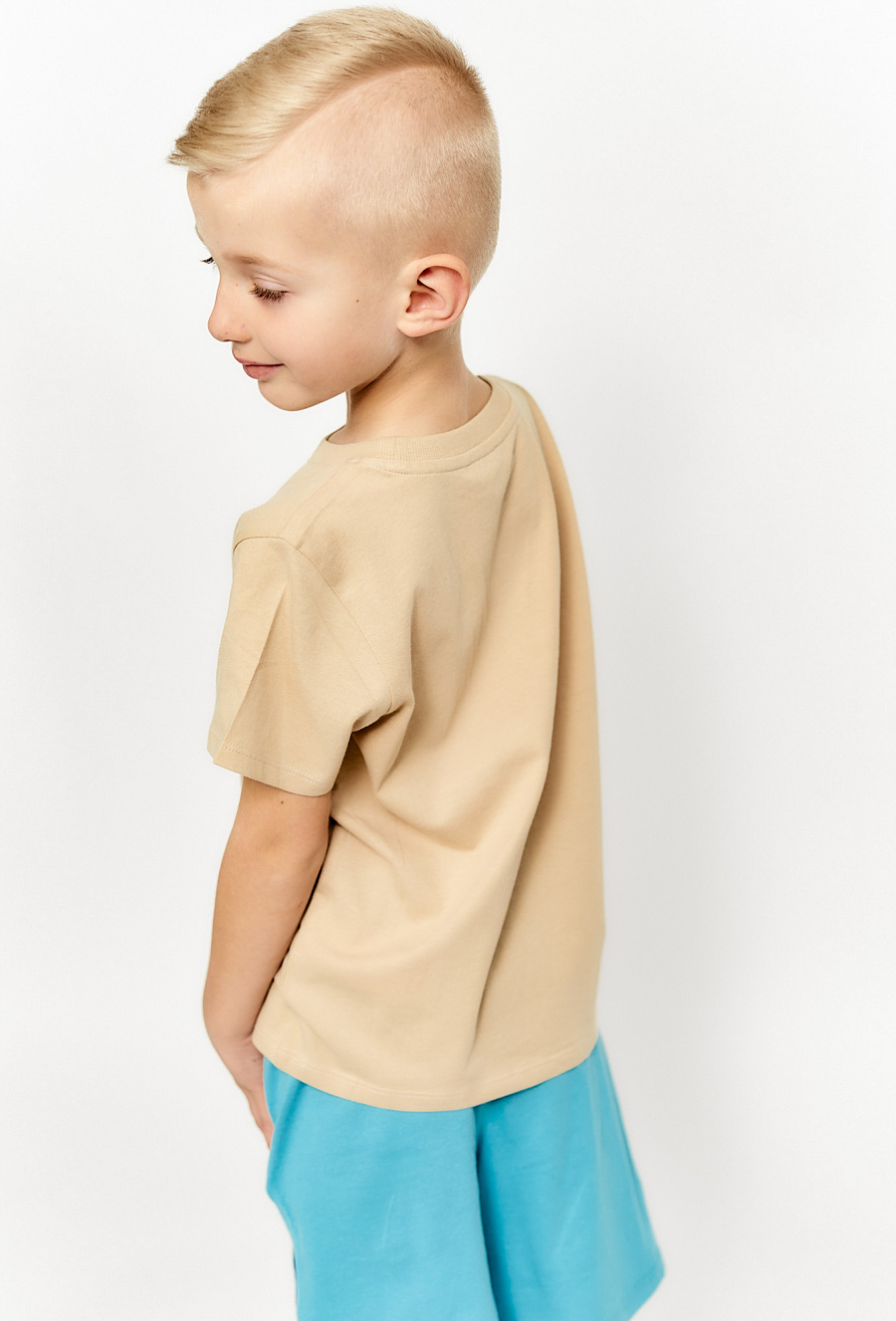 T-shirt chłopięcy z nadrukiem dinozaura - beżowy