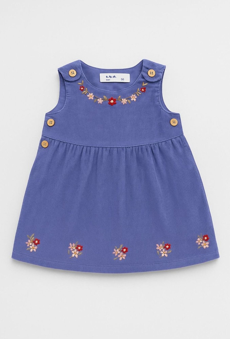 Niebieska sztruksowa sukienka ogrodniczka z haftem
