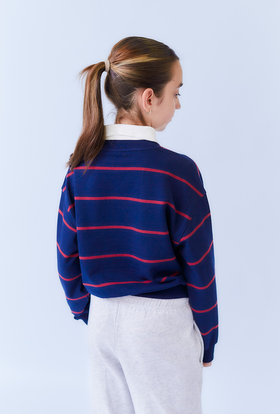 Bluza dziewczęca w paski z kołnierzykiem i haftem