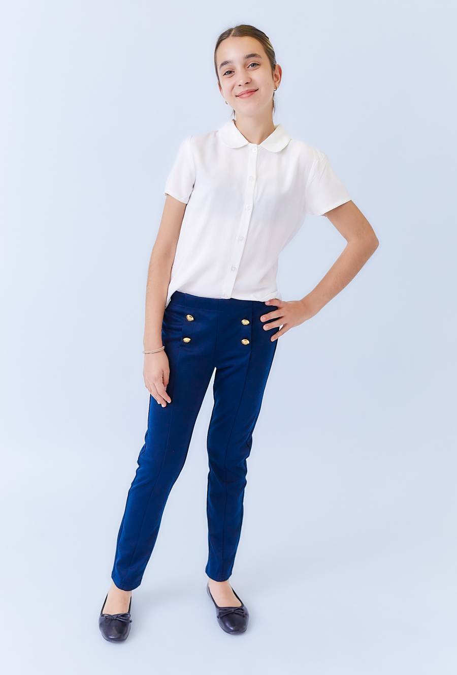 Koszula dziewczęca ecru z ótkim rękawem