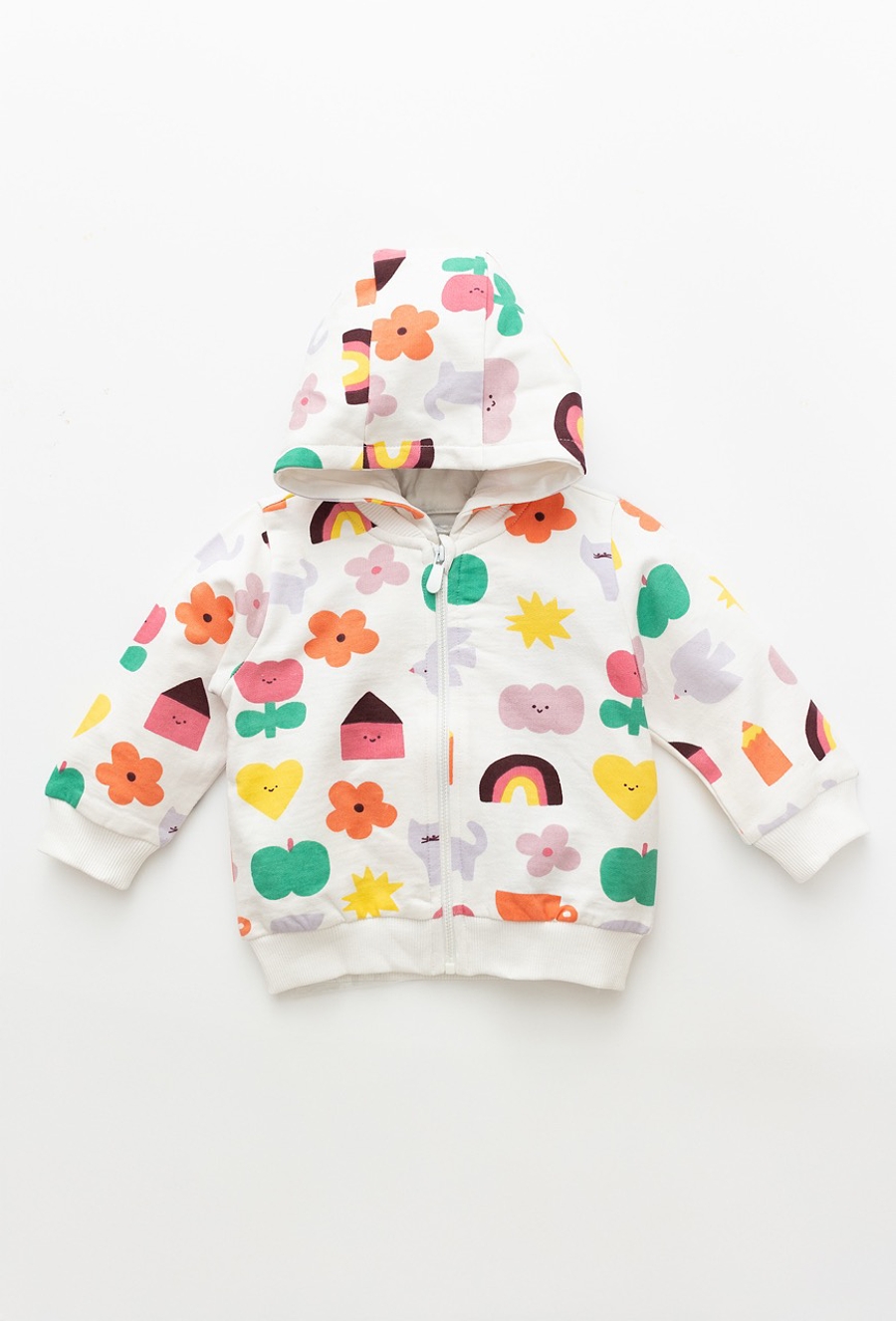 Biała bluza niemowlęca rozpinana z kolorowym nadrukiem