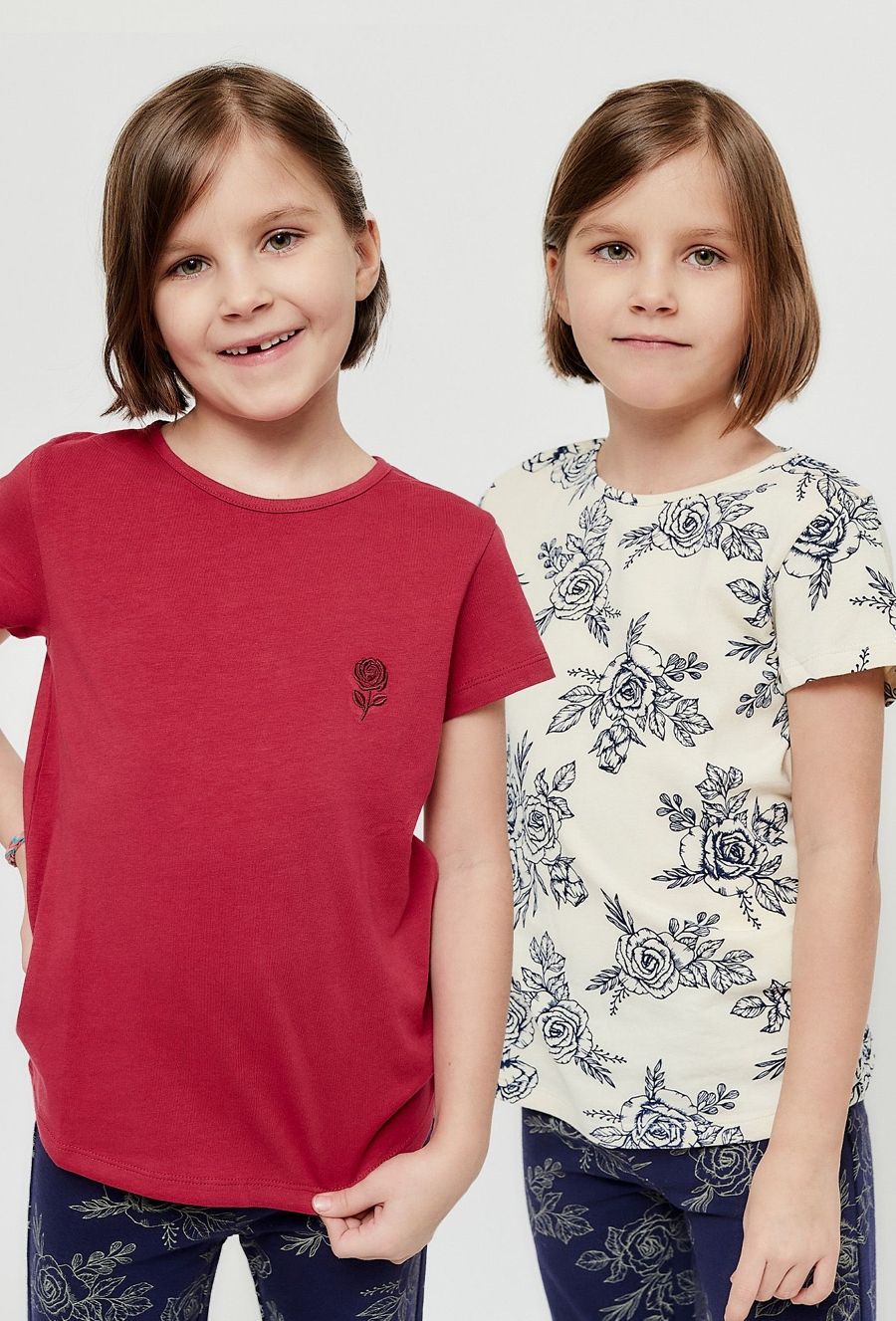 T-shirt dla dziewczynki 2-pak z motywem róży