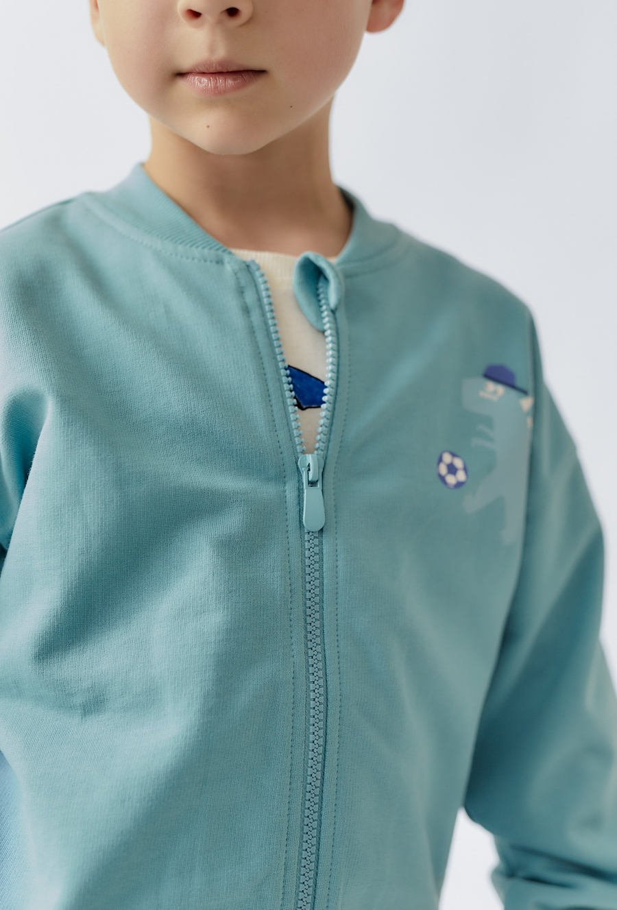 Bluza dresowa dla chłopca - zielona z dinozaurem