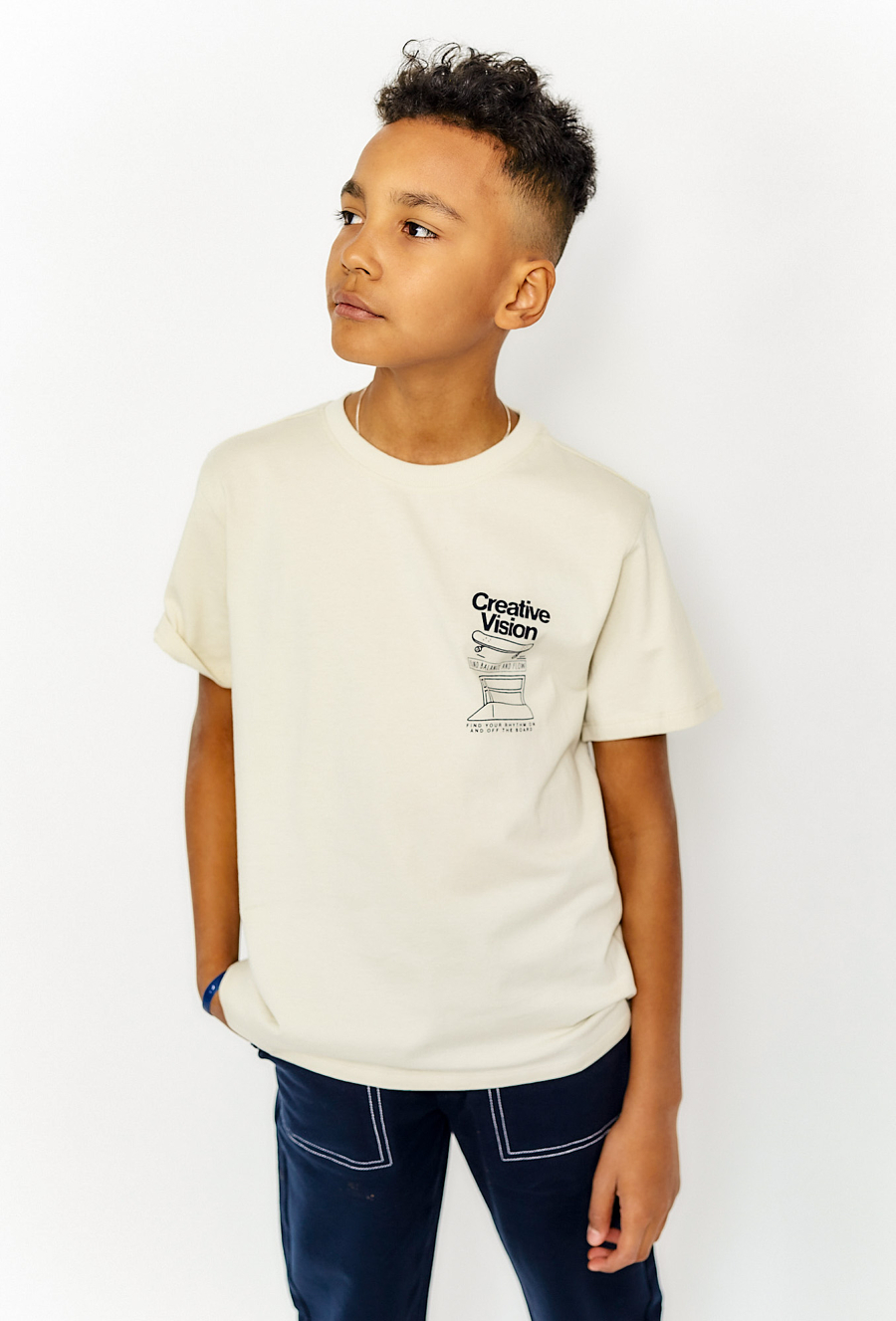 Chłopięcy t-shirt bawełniany Creative Vision - beżowy