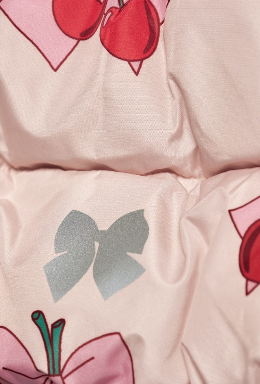 Różowa kurtka zimowa dziewczęca w wiśnie i kokardki