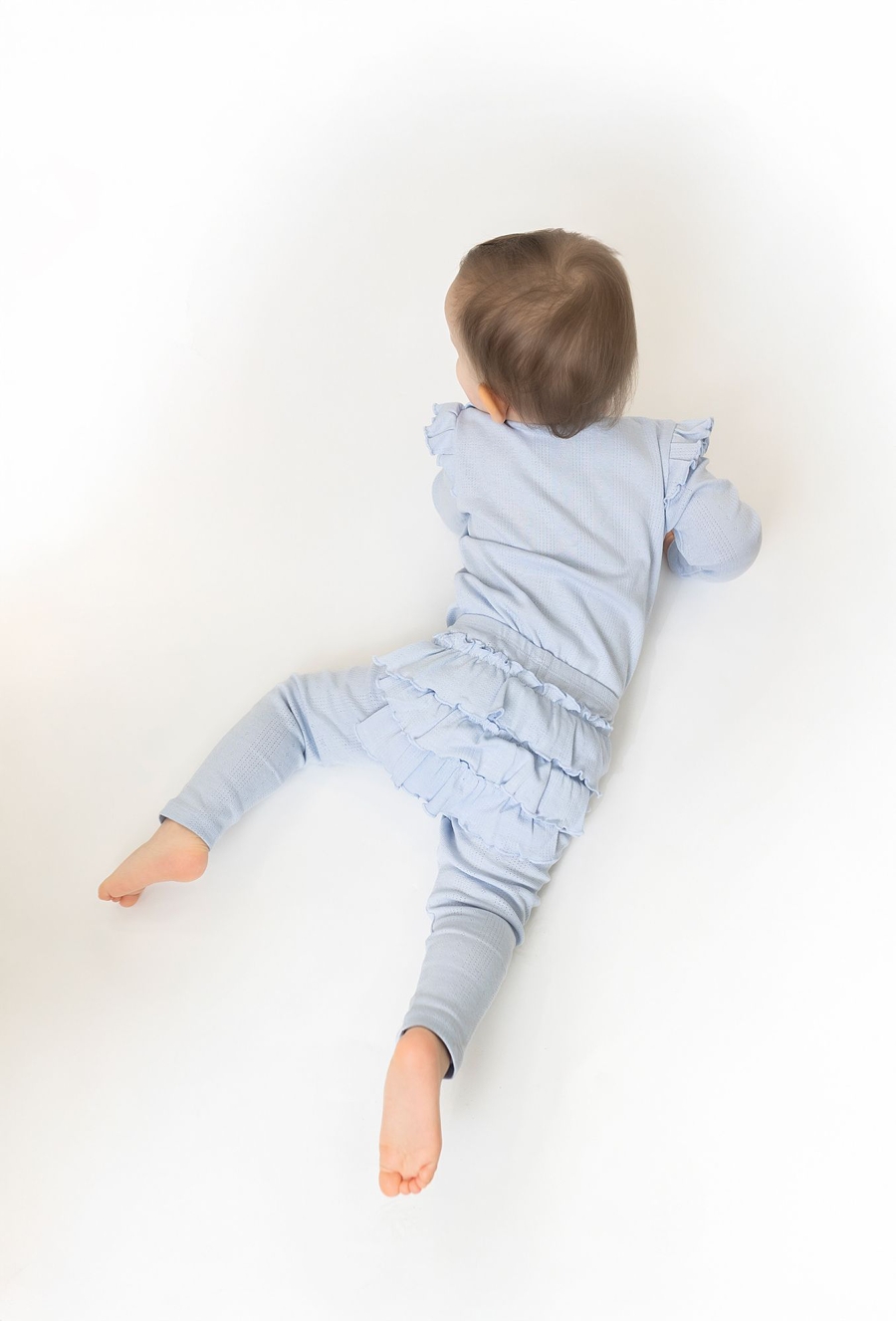 Legginsy niemowlęce z falbanką - niebieskie