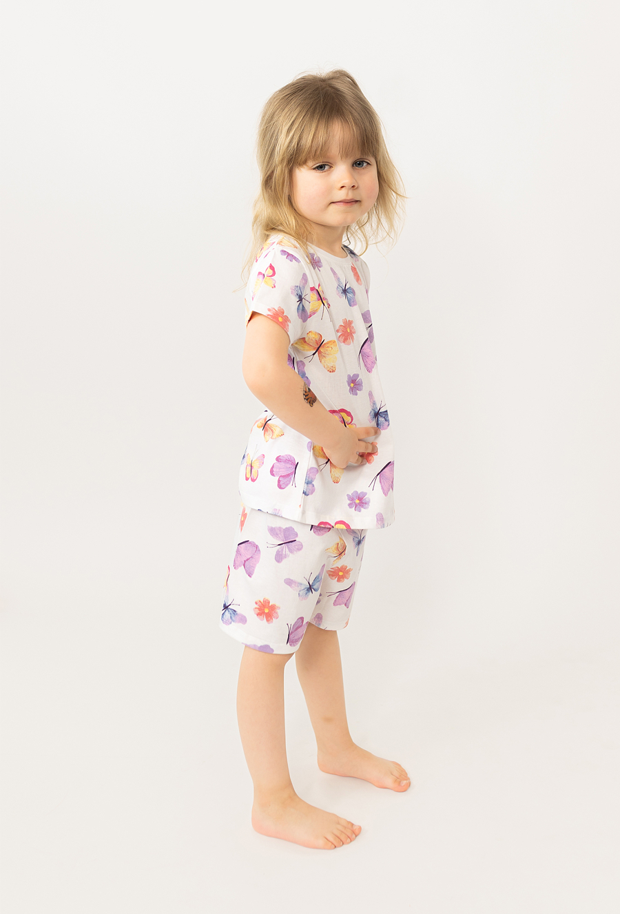 Bawełniana piżama dziewczęca w motylki