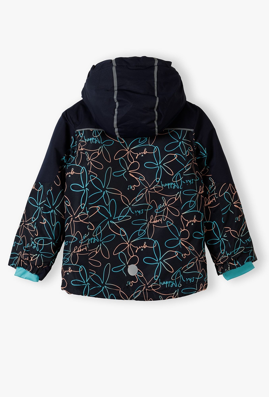 Kurtka narciarska dla dziewczynki - granatowa w kwiaty