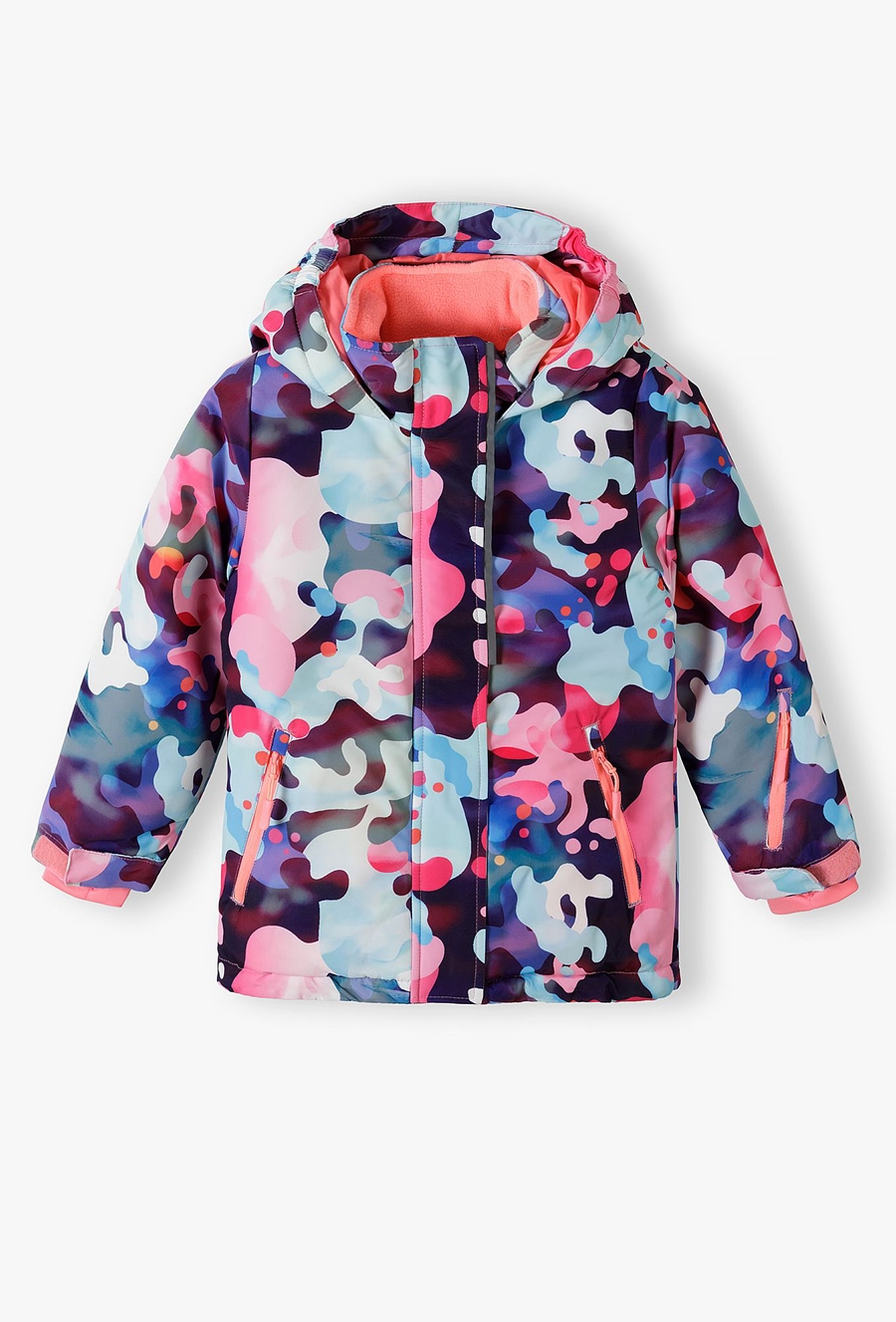 Kolorowa kurtka narciarska dziewczęca z elementami odblaskowymi