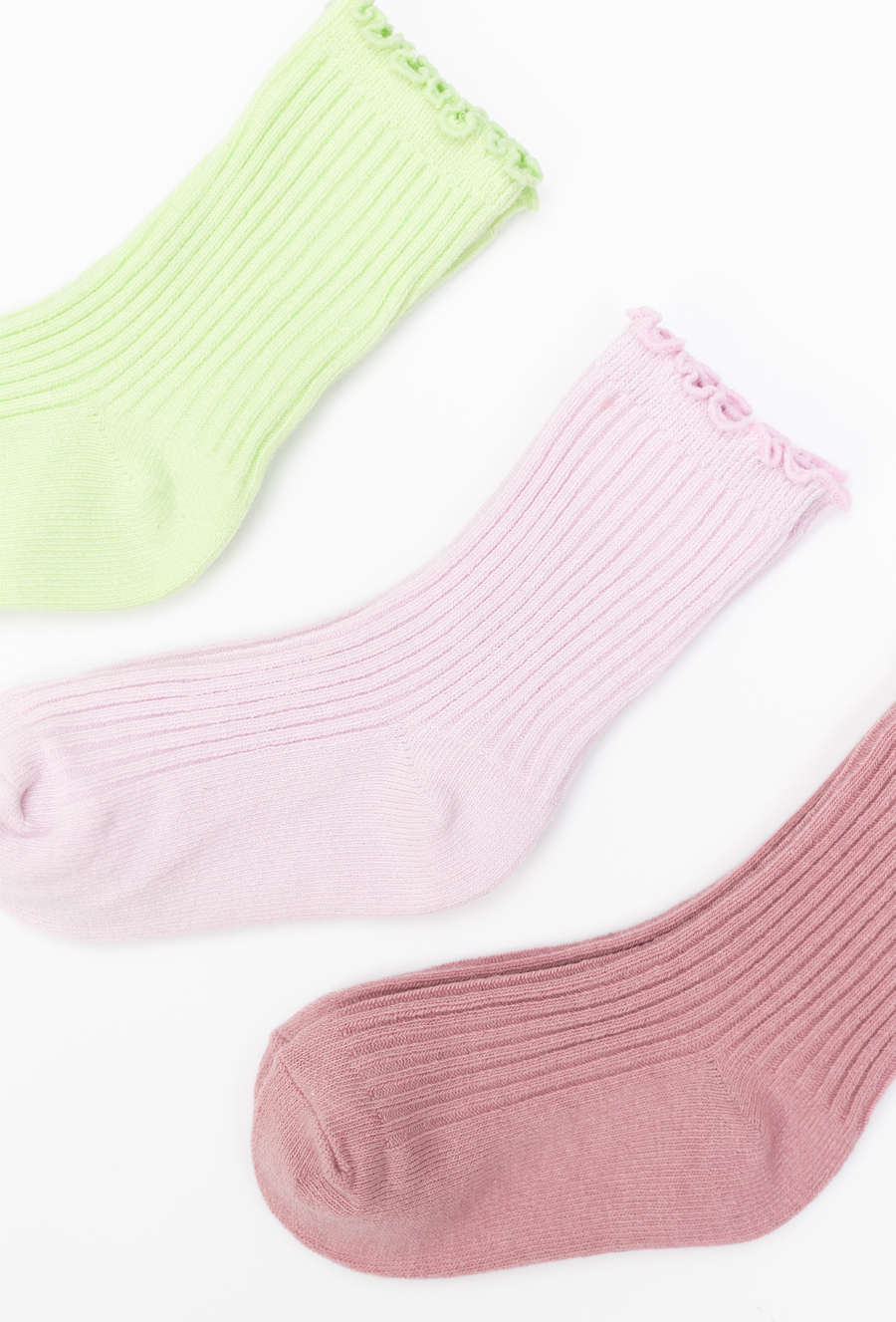 3-pak - skarpetki dziewczęce prążkowane z falbanką