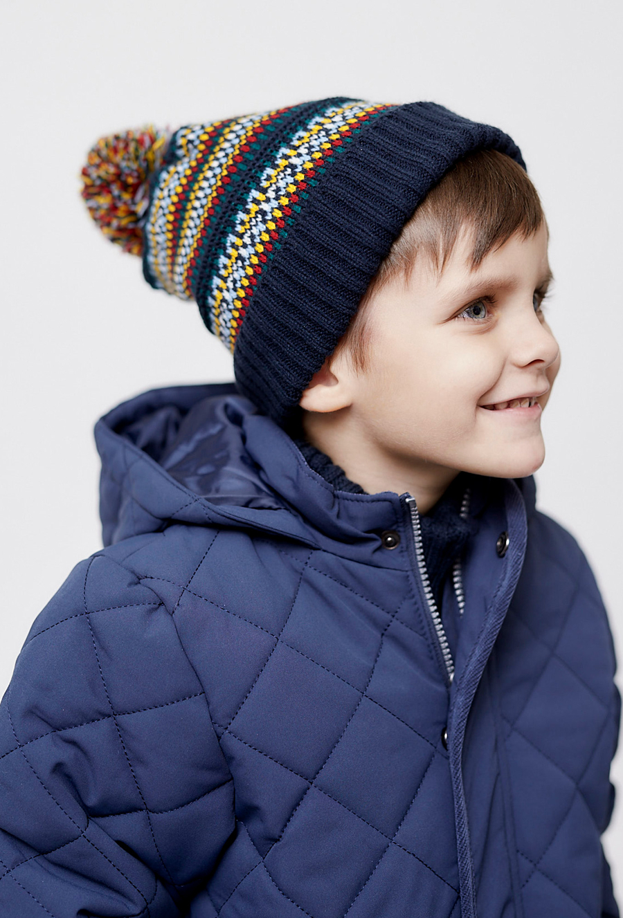 Czapka zimowa dla chłopca- granatowa we wzorki - 510.15.