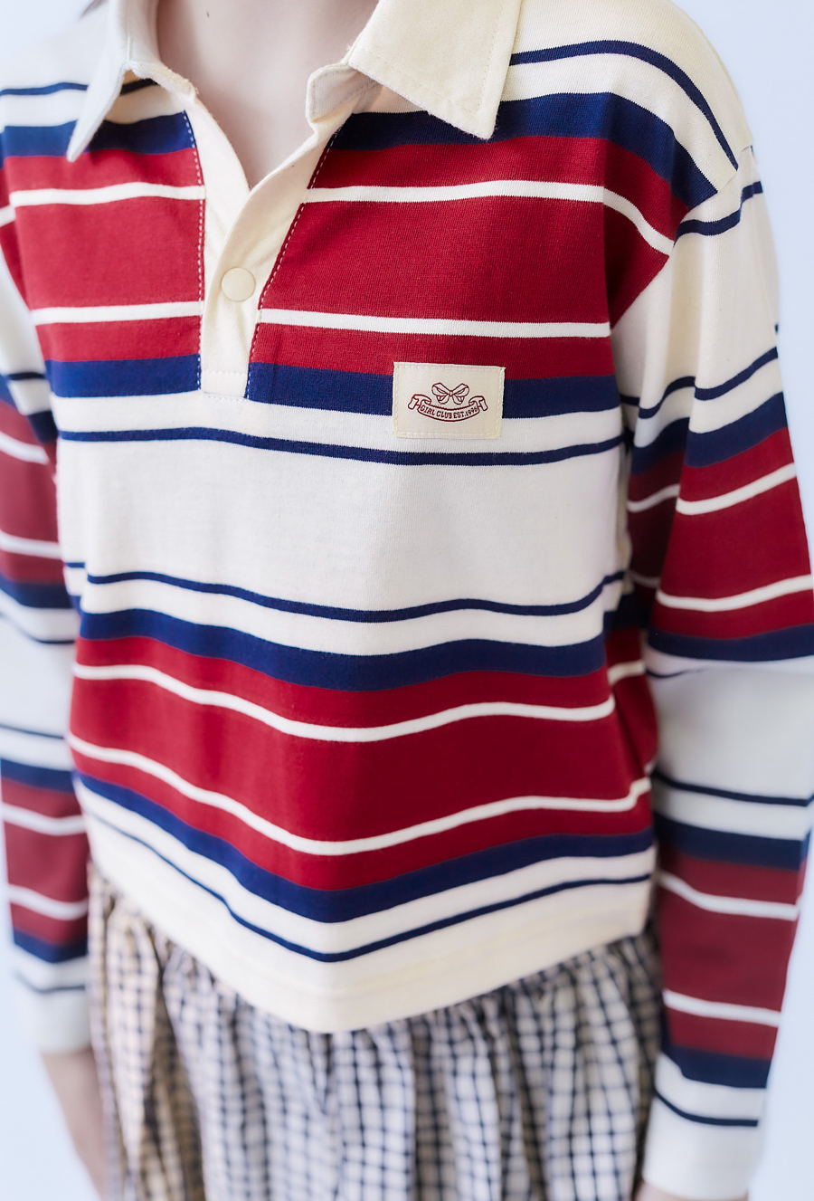 Czerwone dziewczęce polo w paski z długim rękawem