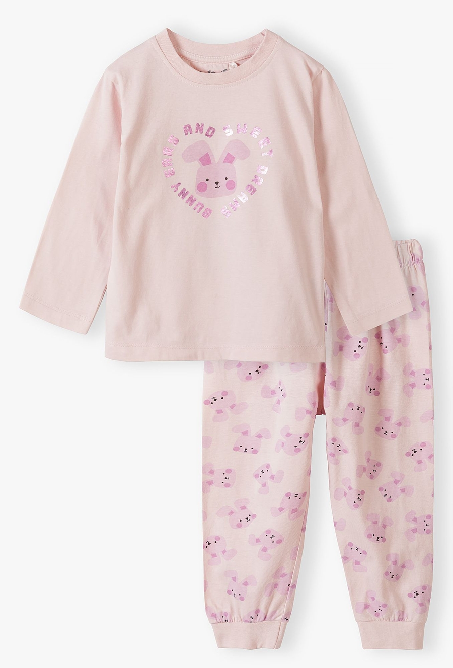 Piżama dziewczęca z długim rękawem - różowa w óliczki
