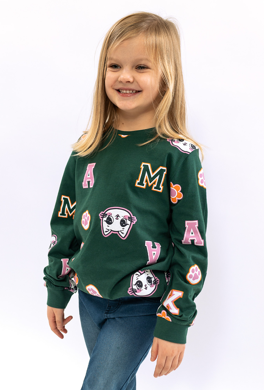 Zielona bluzka dziewczęca w koty - 510.15.