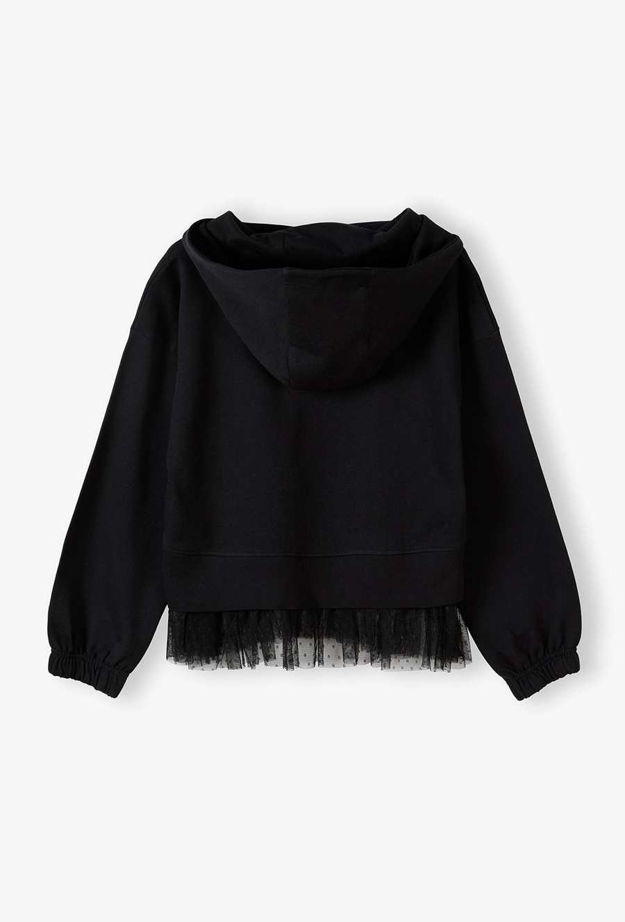 Czarna bluza dziewczęca z kapturem i tiulową falbanką
