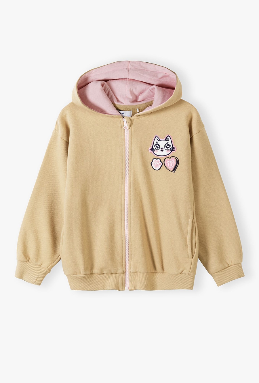Bluza dresowa dla dziewczynki - beżowa z kotem - 510.15.