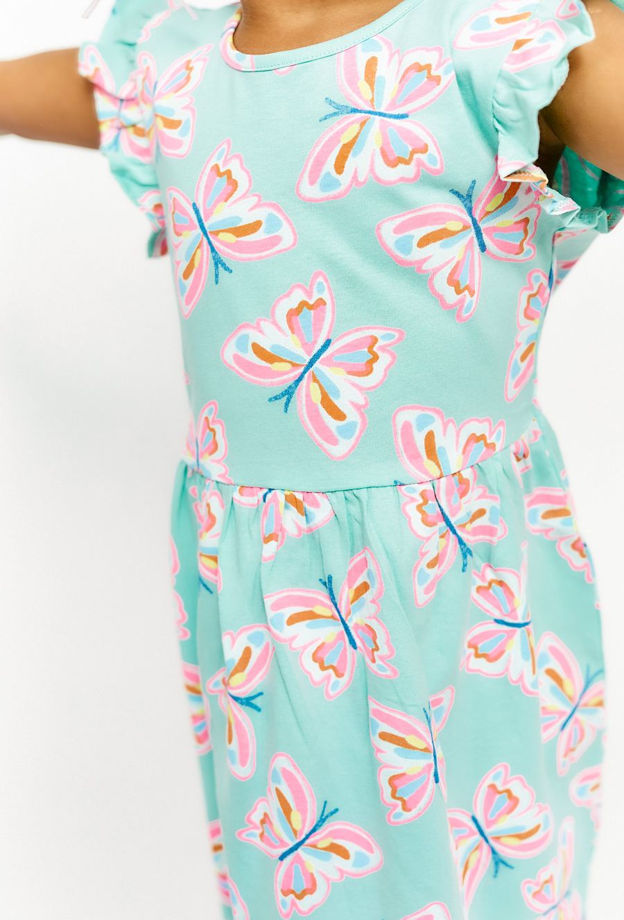 Sukienka z falbankami i motywem motyli