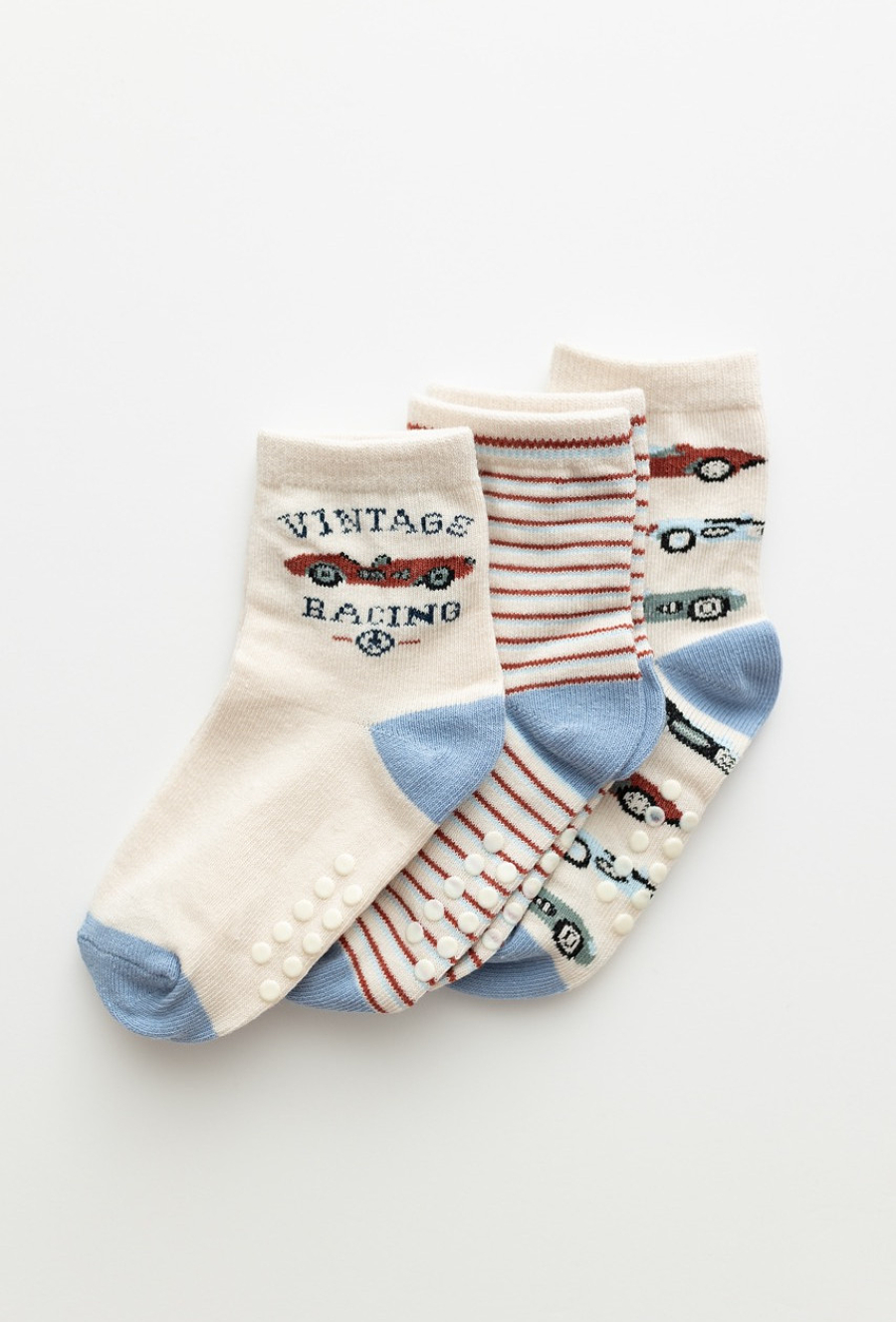 Skarpetki chłopięce antypoślizgowe w auta - 3pak