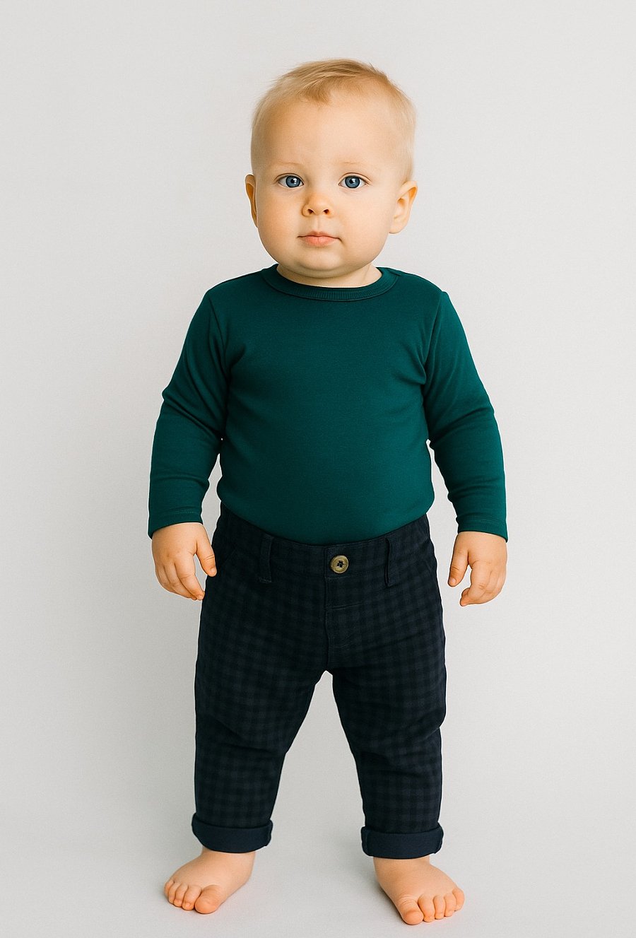 Spodnie niemowlęce chłopięce w atkę – granatowe