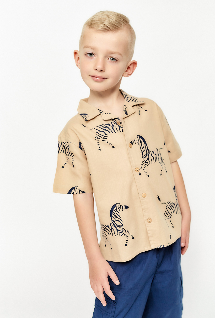 Koszula z ótkim rękawem - beżowa w zebry