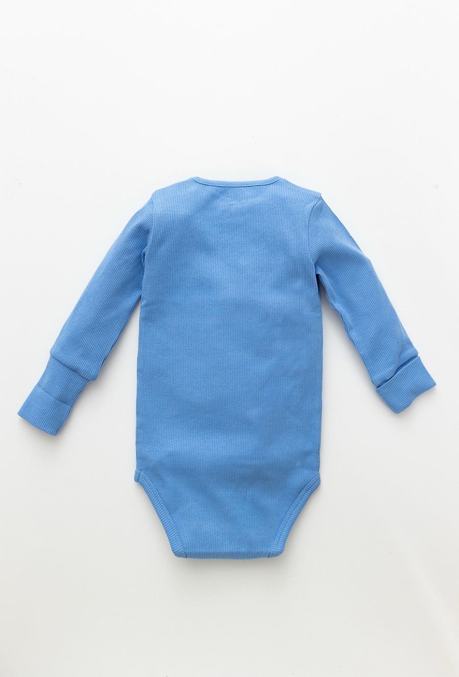 Niebieskie ribowe body niemowlęce chłopięce z długim rękawem
