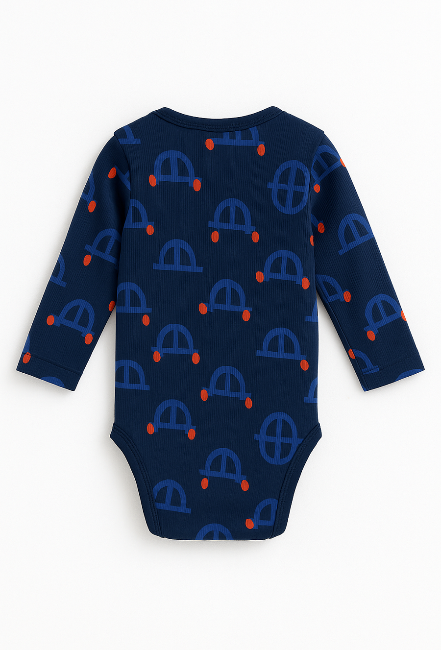 Body niemowlęce z długim rękawem – granatowe z nadrukiem autek.