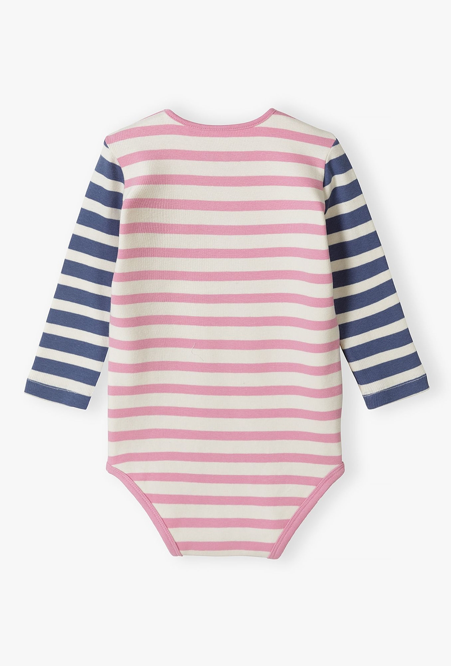Body z długim rękawem - biało - różowe w prążki - 510.15.
