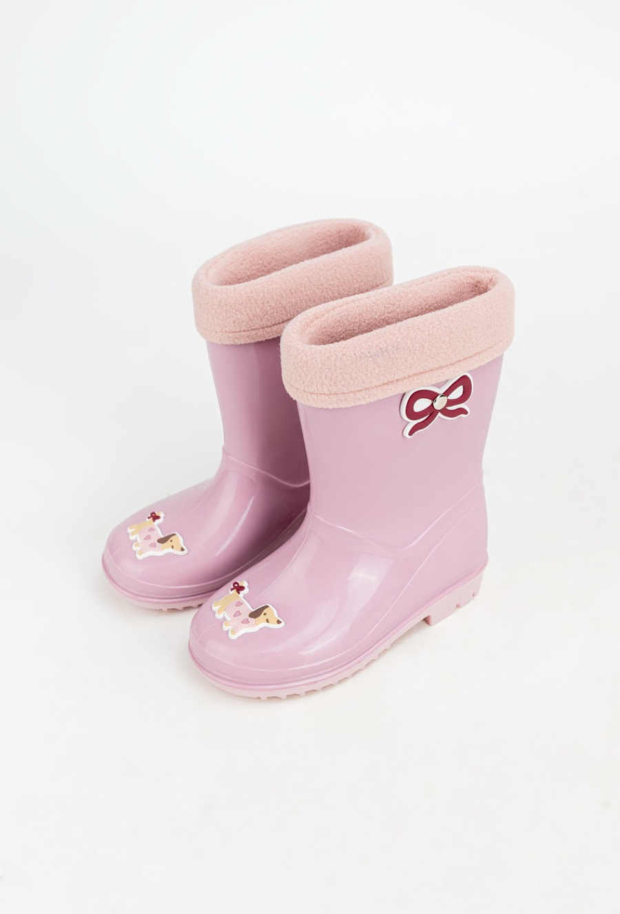Różowe kalosze dziecięce z wkładką i motywem pieska