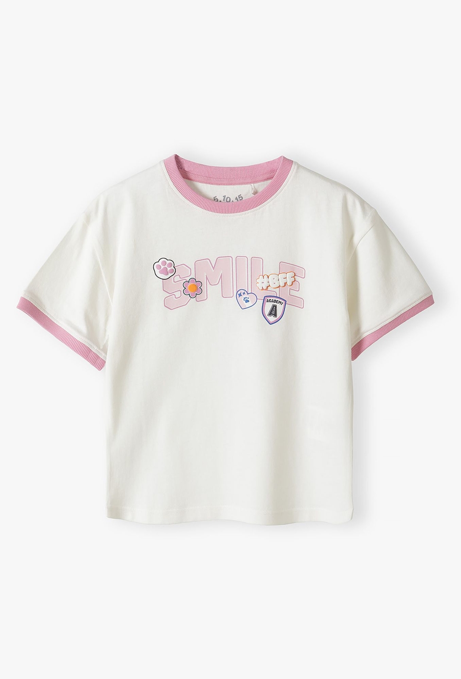 Bawełniany t-shirt dla dziewczynki - biały z napisem SMILE